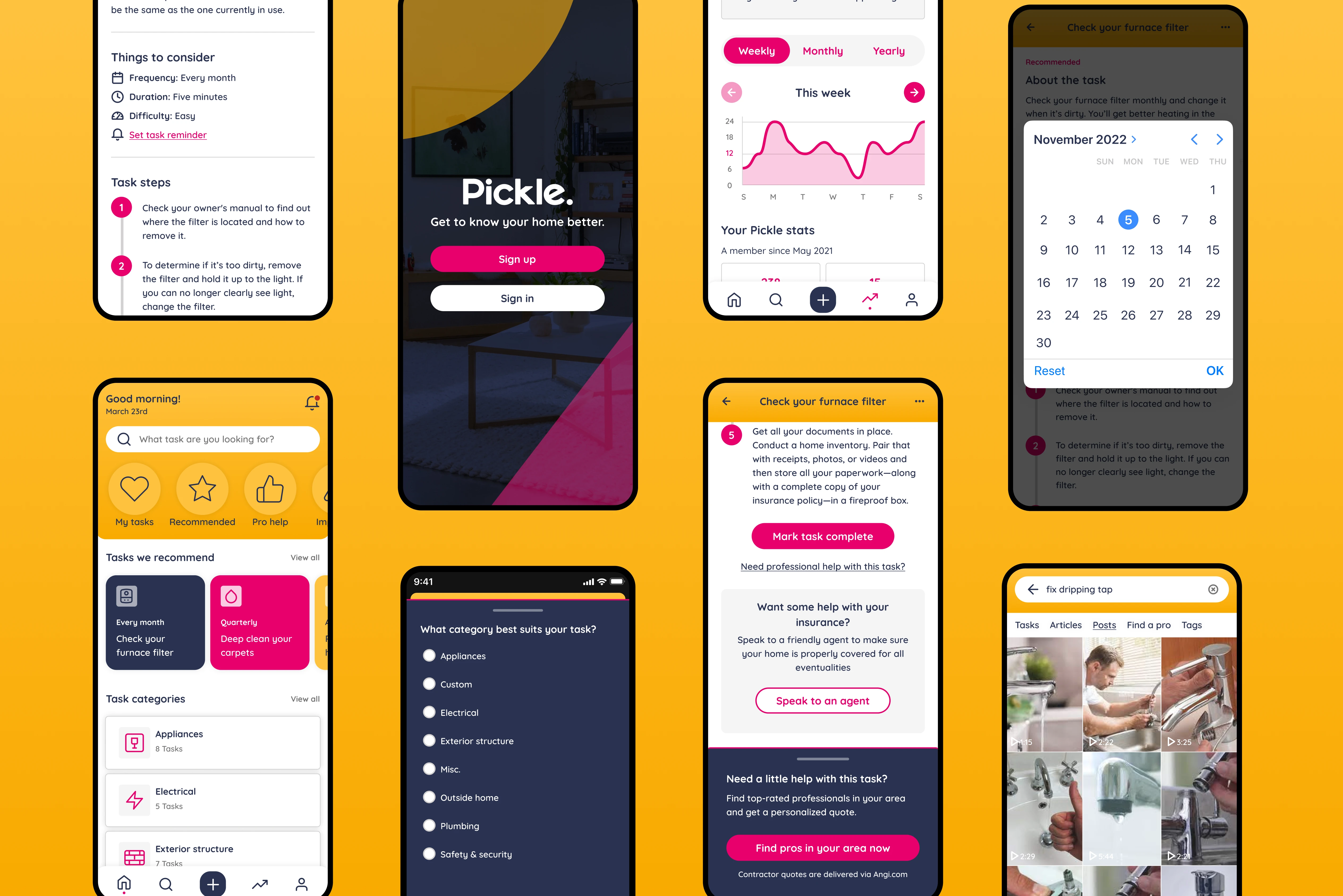 Pickle — iOS and Android home maintenance app, final interface