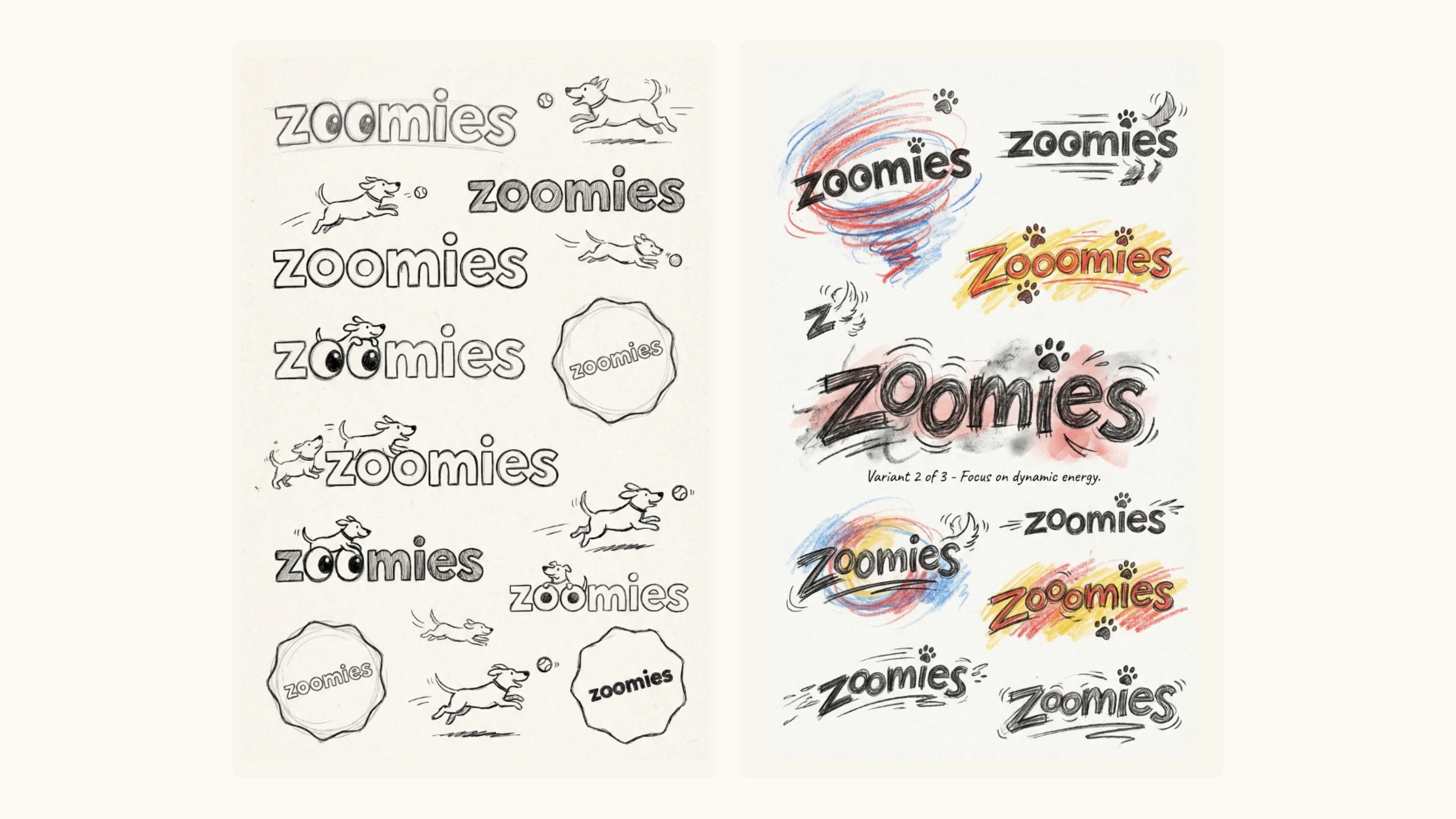 Zoomies — logo exploration grid